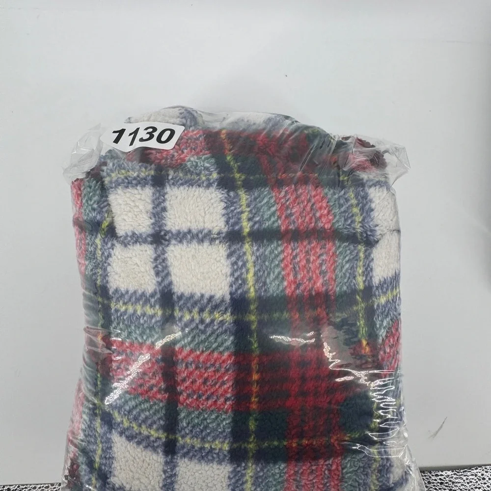 Vineyard Vines Women XL Plaid Sherpa Fleece Quarter Zip Pullover Red Green White - Picture 12 of 12